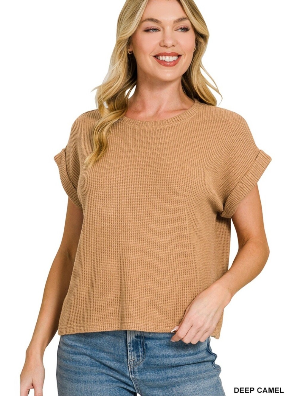 New Zenana Camel Crew Neck Sweater